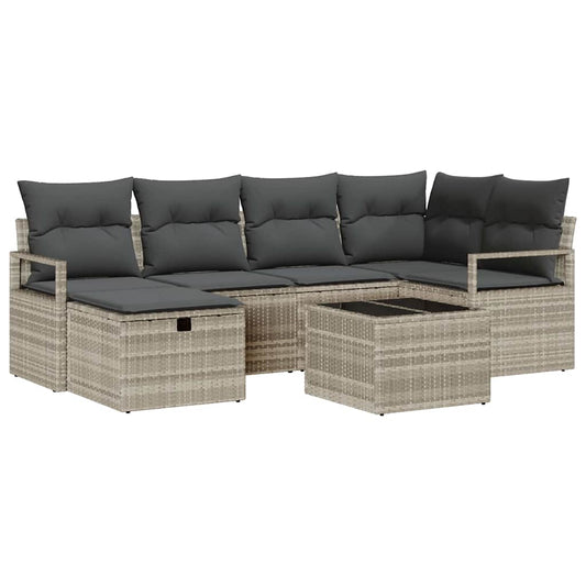 Garten-Sofa-Set mit Kissen 7 pcs Hellgrau Poly Rattan