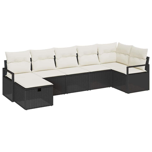 Garten-Sofa-Set mit Kissen 7 pcs Schwarz Poly Rattan