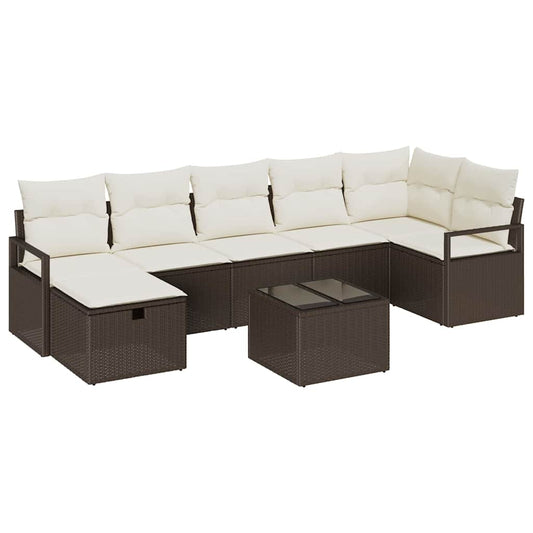 Garten-Sofa-Set mit Kissen mit Speicher 8 pcs Braun Poly Rattan