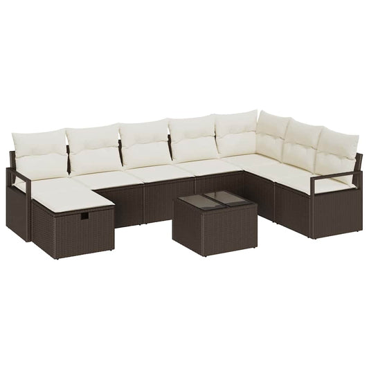 Garten-Sofa-Set 9 pcs Braun Poly Rattan