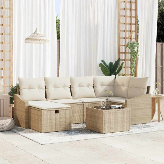 Garten-Sofa-Set 7 pcs Beige 55 x 62 x 69 cm Poly Rattan