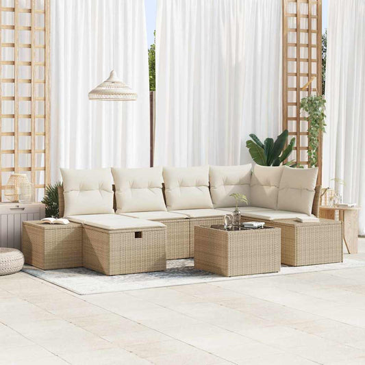 Garten-Sofa-Set 7 pcs Beige 55 x 62 x 69 cm Poly Rattan