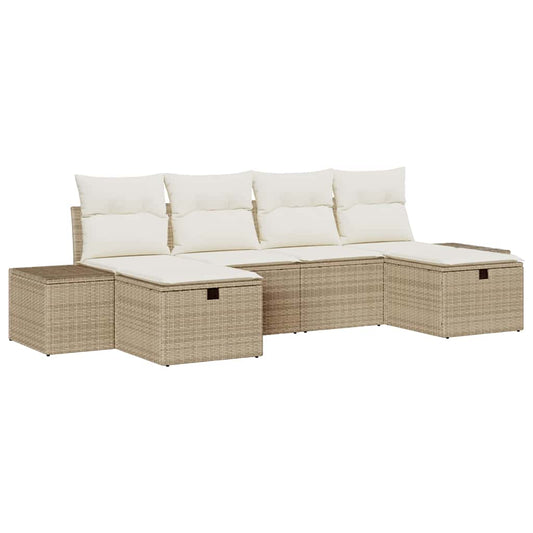 Garten-Sofa-Set mit Kissen 6 pcs Beige Poly Rattan