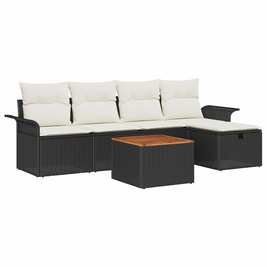 Garten-Sofa-Set mit Kissen 6 pcs Schwarz Poly Rattan