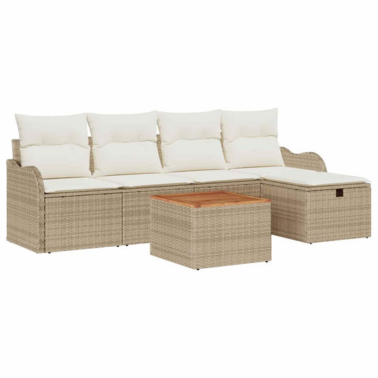 Garten-Sofa-Set mit Kissen mit Speicher 6 pcs Beige Poly Rattan