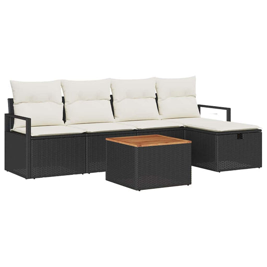 Garten-Sofa-Set mit Kissen 6 pcs Schwarz Poly Rattan