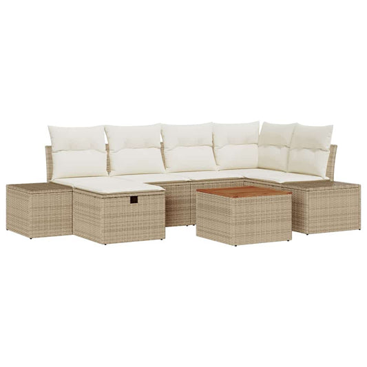 Garten-Sofa-Set mit Kissen mit Speicher 7 pcs Beige Poly Rattan