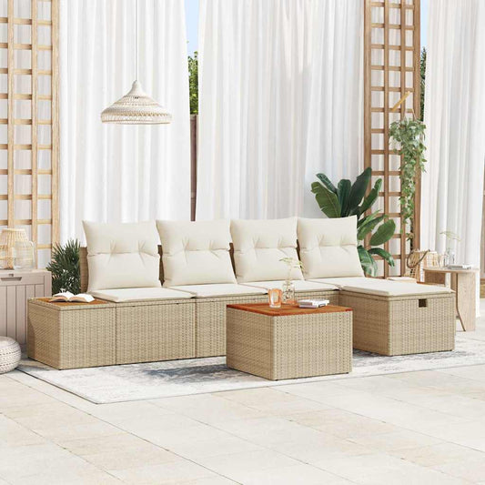 Garten-Sofa-Set mit Kissen 6 pcs Beige Poly Rattan