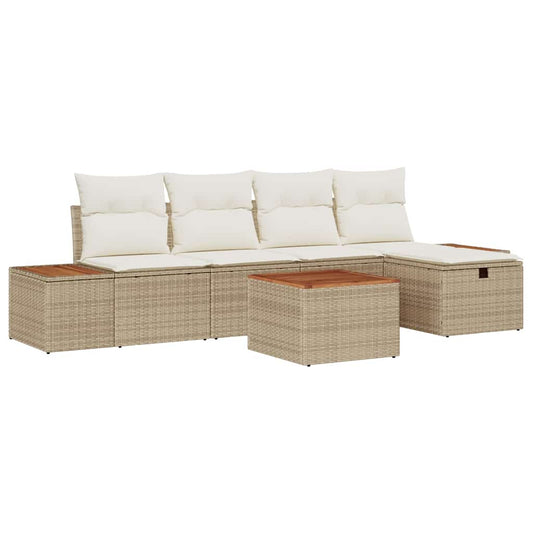 Garten-Sofa-Set mit Kissen 6 pcs Beige Poly Rattan