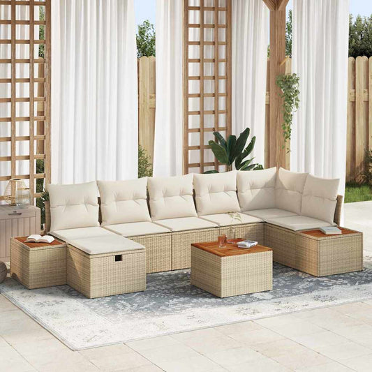 Garten-Sofa-Set mit Kissen 8 pcs Beige Poly Rattan