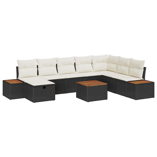 Garten-Sofa-Set mit Kissen 9 pcs Schwarz Poly Rattan