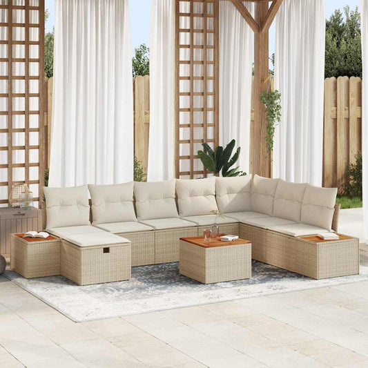 Garten-Sofa-Set mit Kissen 9 pcs Beige Poly Rattan