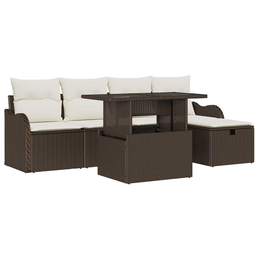 Garten-Sofa-Set mit Kissen mit Speicher 6 pcs Braun Poly Rattan