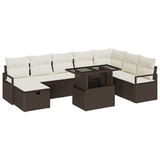 Garten-Sofa-Set mit Kissen mit Speicher 9 pcs Braun Poly Rattan