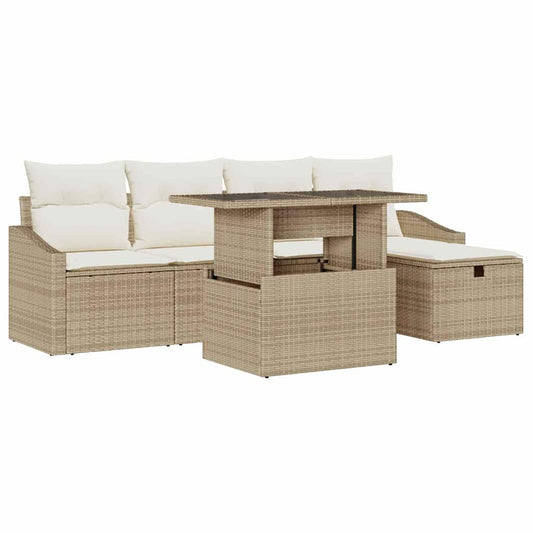 Gartensofa-set mit Kissen 6 pcs Beige Poly-Rattan
