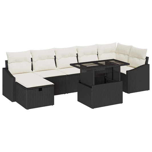 Garten-Sofa-Set 8 pcs Schwarz Poly-Rattan