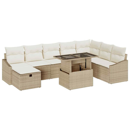 Garten-Sofa-Set 9 pcs Beige Poly-Rattan
