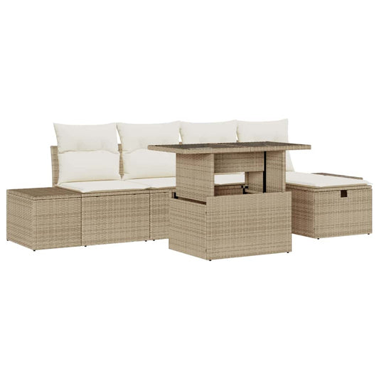 Garten-Sofa-Set 6 pcs Beige Poly-Rattan