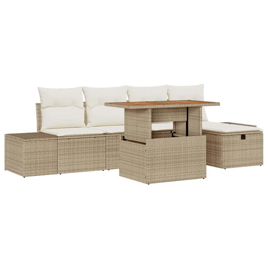 Garten-Sofa-Set 6 pcs Beige Poly-Rattan