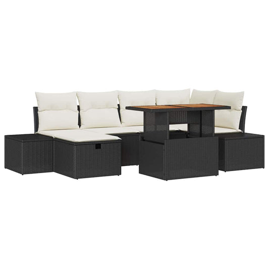 Garten-Sofa-Set 7 pcs Schwarz Poly-Rattan