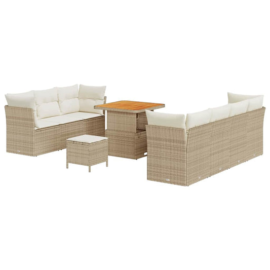 Gartensofa-set mit Kissen 10 pcs Beige Poly-Rattan