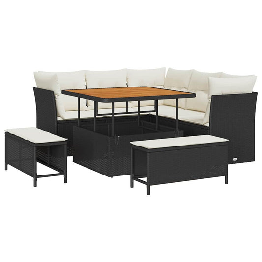 Garten-Sofa-Set 8 pcs Schwarz Poly-Rattan