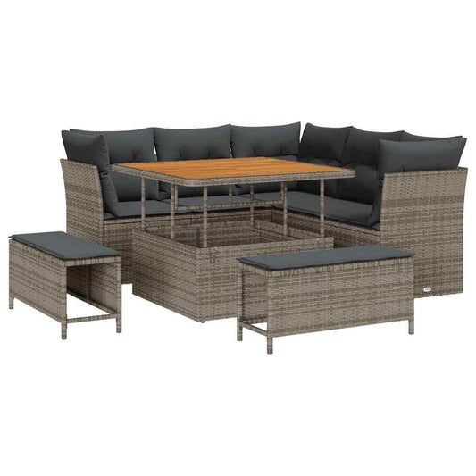 Garten-Sofa-Set 8 pcs Grau Poly-Rattan