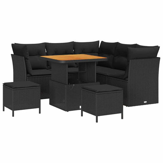 Garten-Sofa-Set 8 pcs Schwarz Poly-Rattan