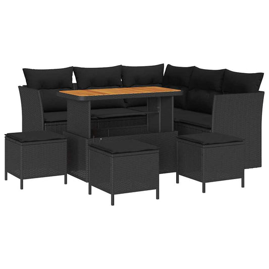 Garten-Sofa-Set 9 pcs Schwarz Poly-Rattan