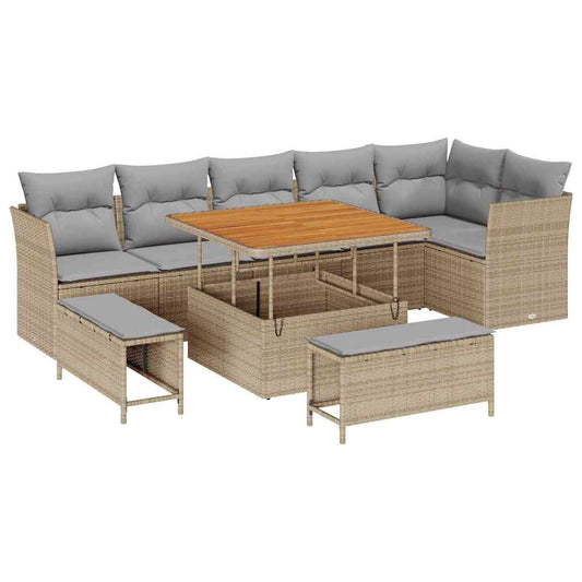 Garten-Sofa-Set 9 pcs Beige Poly-Rattan