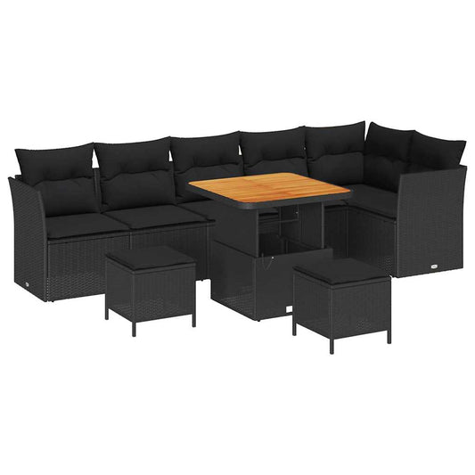 Garten-Sofa-Set 9 pcs Schwarz Poly-Rattan
