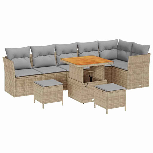 Garten-Sofa-Set 9 pcs Beige Poly-Rattan