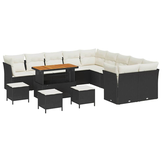 Gartensofa-set mit Kissen 14 pcs Schwarz Poly-Rattan