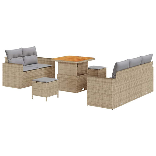 Gartensofa-set mit Kissen 8 pcs Beige Poly-Rattan