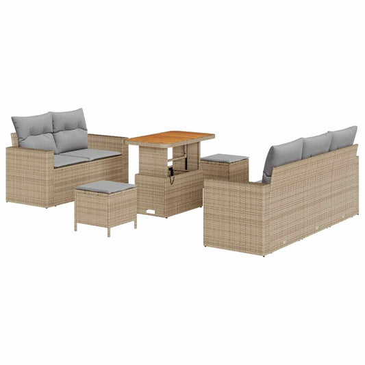 Gartensofa-set mit Kissen 8 pcs Beige Poly-Rattan