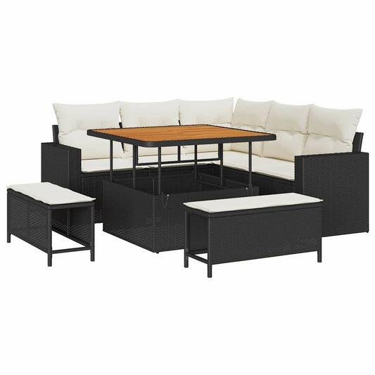 Garten-Sofa-Set 8 pcs Schwarz Poly-Rattan