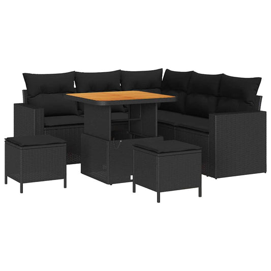 Garten-Sofa-Set 8 pcs Schwarz Poly-Rattan