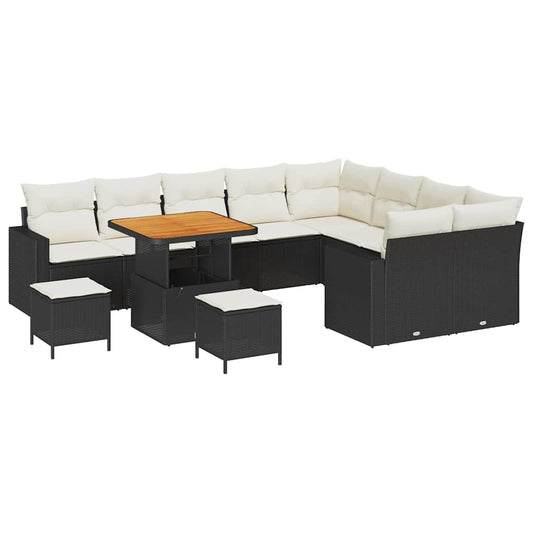 Garten-Sofa-Set 12 pcs Schwarz Poly-Rattan