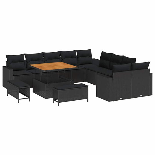 Gartensofa-set mit Kissen 13 pcs Schwarz Poly-Rattan