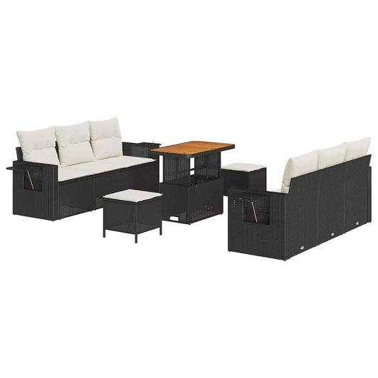 Gartensofa-set mit Kissen 9 pcs Schwarz Poly-Rattan