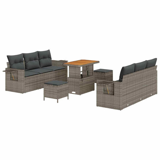 Gartensofa-set mit Kissen 9 pcs Grau Poly-Rattan