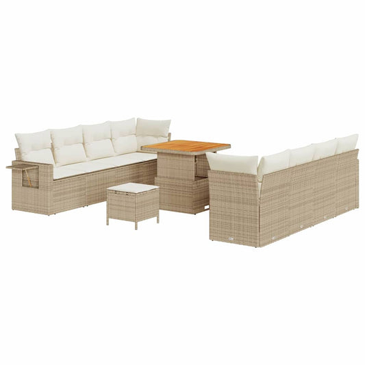 Garten-Sofa-Set mit Speicher 11 pcs Beige Poly Rattan