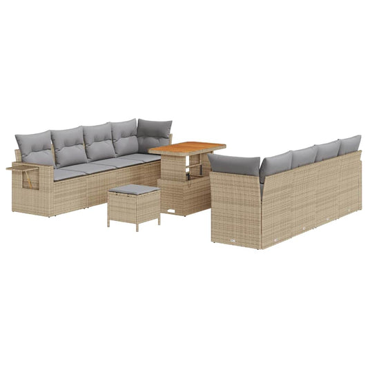 Garten-Sofa-Set mit Speicher 11 pcs Beige Poly Rattan