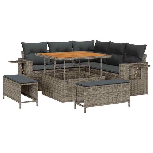 Gartensofa-set mit Kissen 8 pcs Grau Poly-Rattan