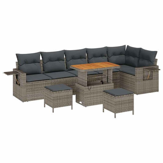 Garten-Sofa-Set 9 pcs Grau Poly-Rattan