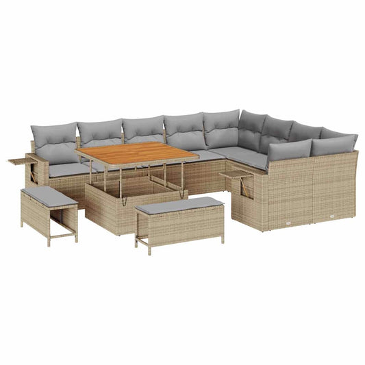 Garten-Sofa-Set 12 pcs Beige Poly-Rattan