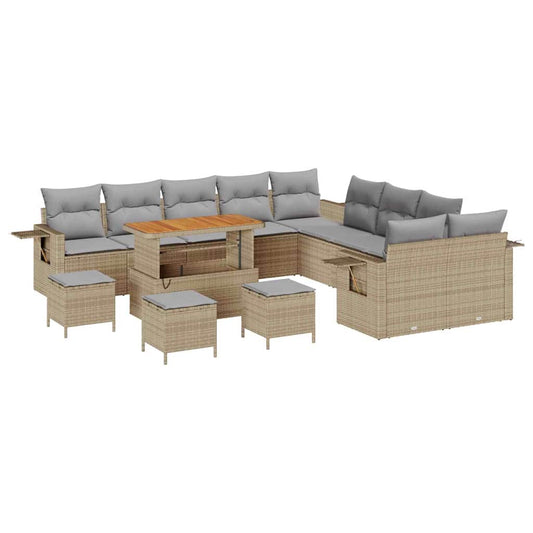 Garten-Sofa-Set 14 pcs Beige Poly-Rattan