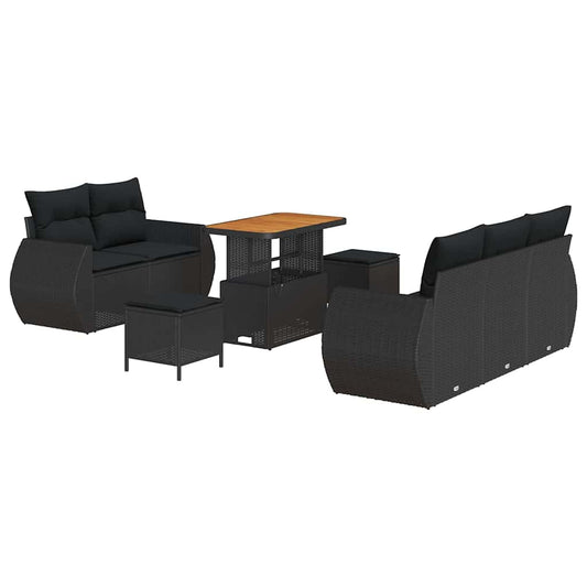 Gartensofa-set mit Kissen 8 pcs Schwarz Poly-Rattan