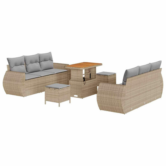 Gartensofa-set mit Kissen mit Speicher 9 pcs Beige Poly-Rattan
