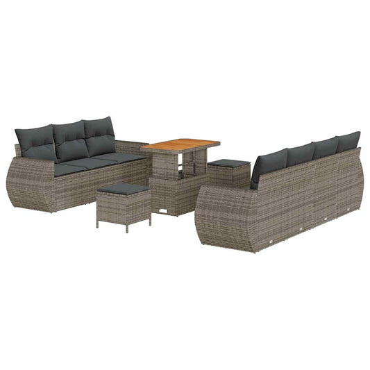 Garten-Sofa-Set 10 pcs Grau Poly-Rattan